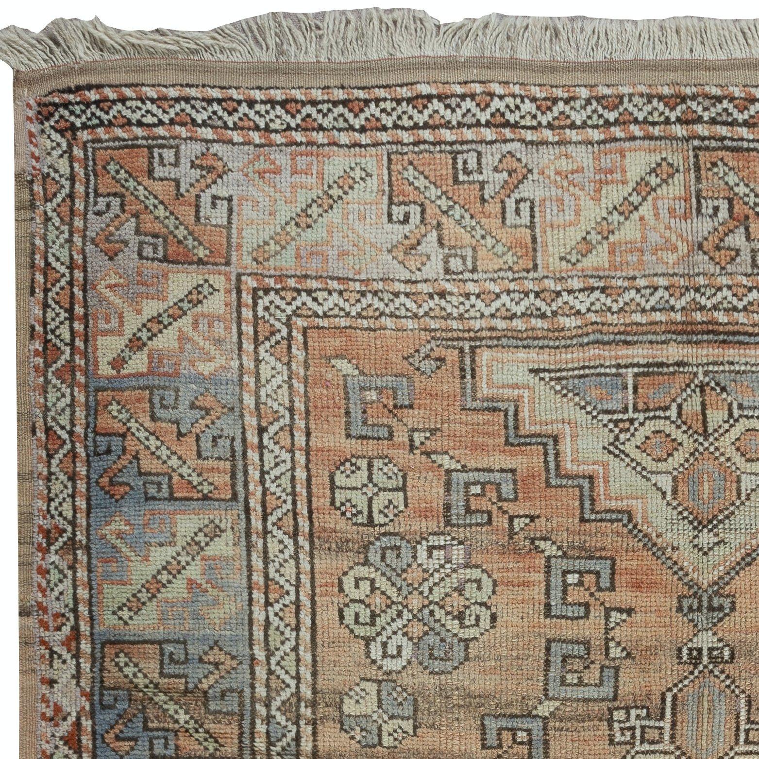 Turkish 4.8x6 Ft Vintage Handmade Anatolian Wool Area Rug with Geometric Design For Sale