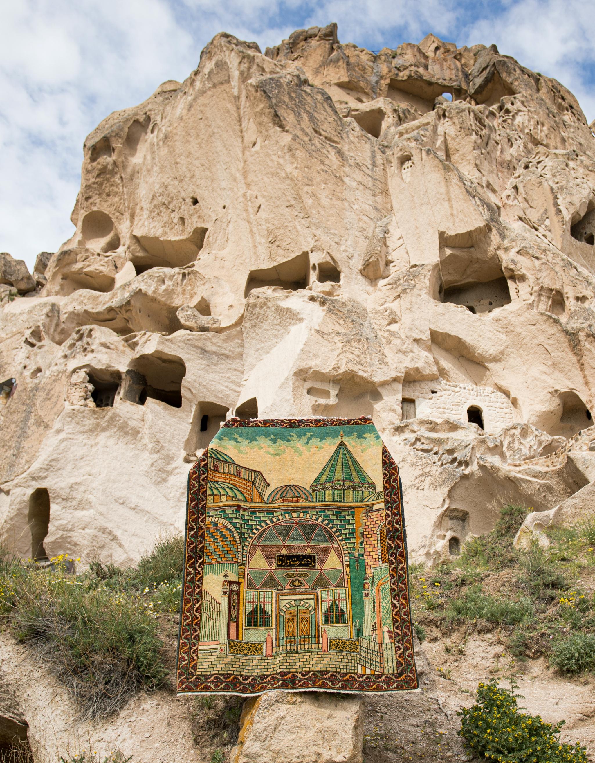 4'8''x6' Rare Pictorial 1930s Konya Rug Depicting Tomb of Scholar Mevlana “Rumi” 4