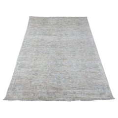 4
8 "x6
3" Weißer handgeknüpfter afghanischer Angora-Oushak-Blatt-Design-Teppich aus reiner Wolle