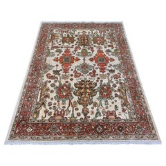 4
8"x6
3" White Peshawar with Heriz All Over Design Hand Knotted Pure Wool Rug