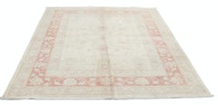 4.8x6.4 ft Hand Knotted Floral Area Rug with Red Field and Ivory Border