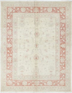 4.8x6.4 ft Hand Knotted Floral Area Rug with Red Field and Ivory Border
