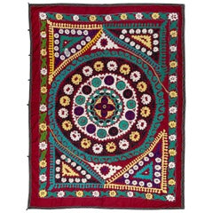4.8x6.4 Ft Silk Hand Embroidered Bedspread, Vintage Suzani Tapestry, Uzbek Throw
