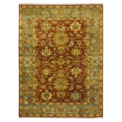 4'8"x6'4" Red Lamani Collection with Large Flower Motifs Wool Hand Knotted Rug
