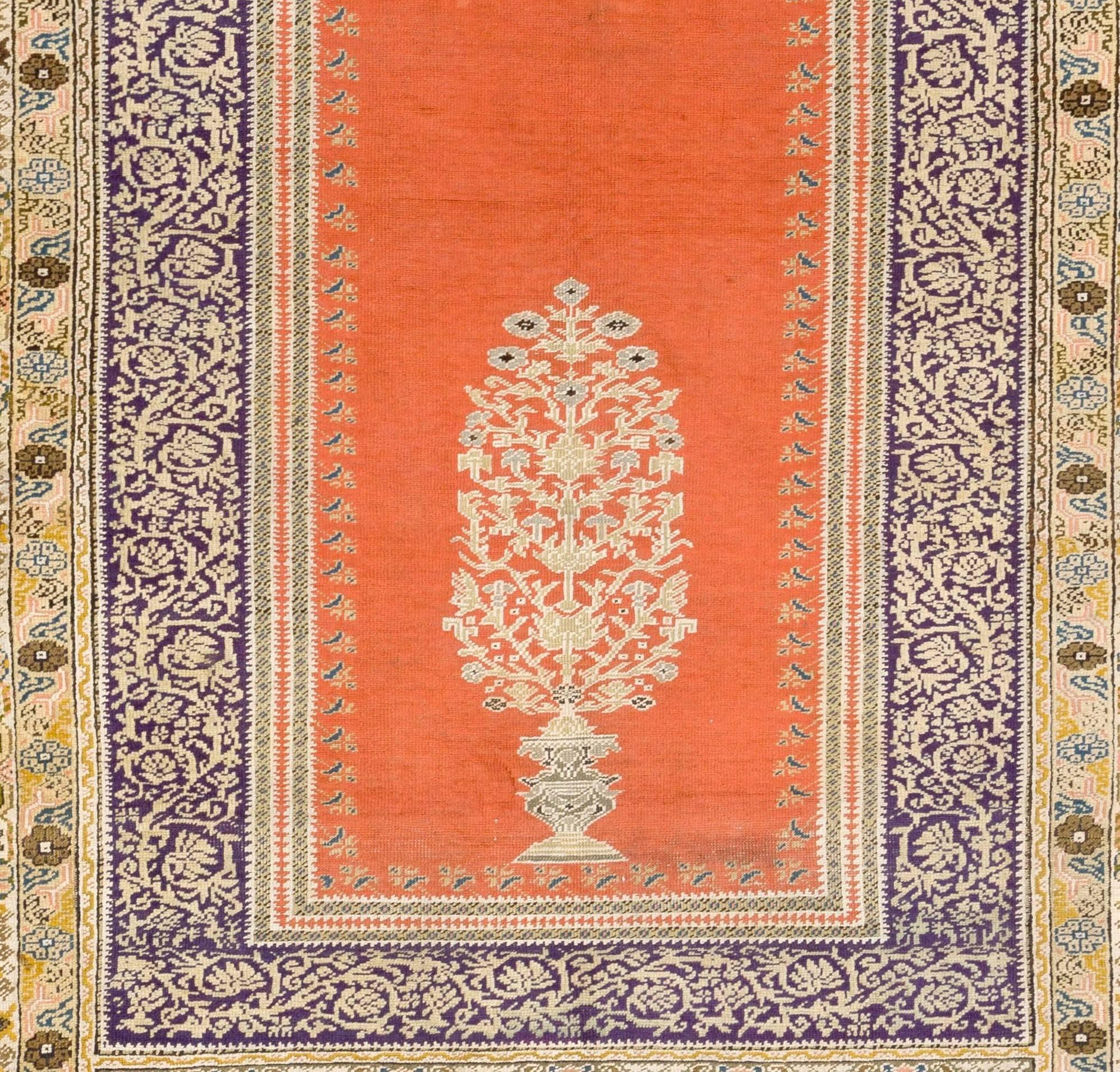 An antique Panderma (now called Bandirma town) prayer rug from North West Turkey. Wool pile on cotton foundation. Fine weave and good condition as seen. Measures: 4.8 x 6.6 ft.