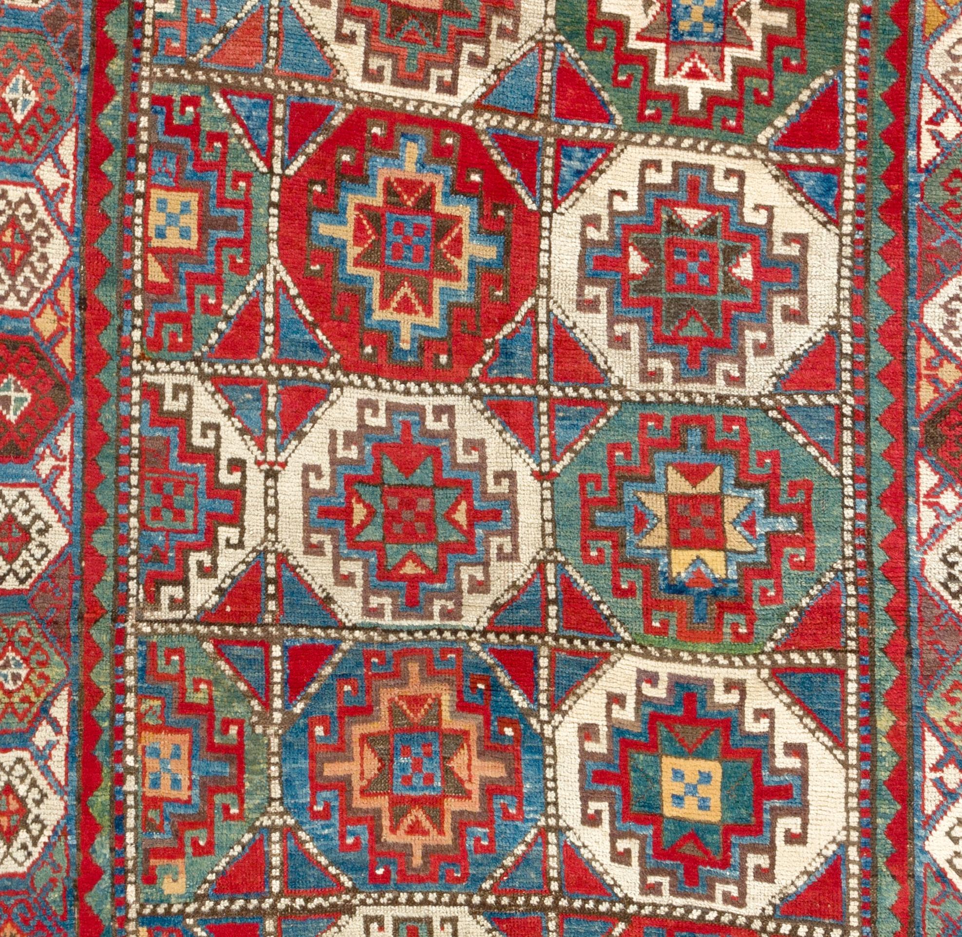 Hand-Knotted Antique Moghan Kazak Wool Rug, Caucasus Mountains, circa 1870 For Sale
