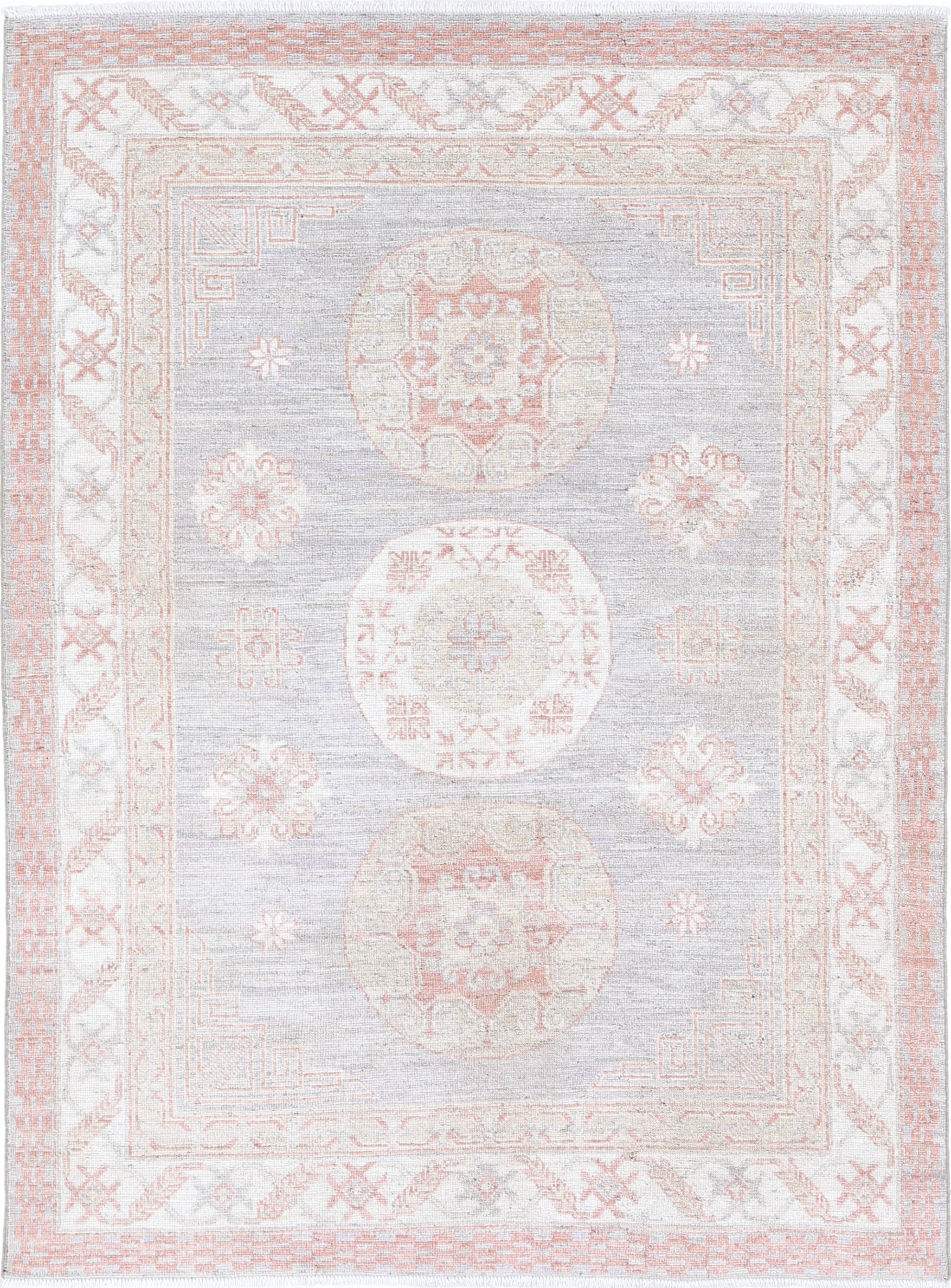 4.8x6.8 ft Hand Knotted Turkish Geometric Turkish Wool Area Rug in Soft Tones