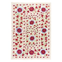 4.8x6.8 Ft New Silk Hand Embroidery Wall Hanging, Modern Uzbek Suzani Tapestry