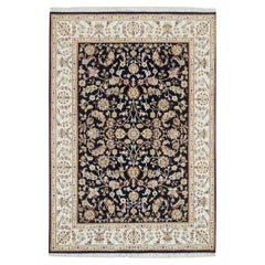 4'8 "x6'9" Mitternachtsblau Nain Flower Design 250 KPSI Handgeknüpfter Teppich aus reiner Wolle