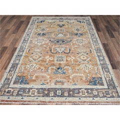 4'8"x7' Brown Antiqued Heriz Turkish Knot Hand Knotted Wool Oriental Rug