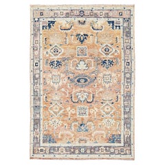 4'8"x7' Brown Antiqued Heriz Turkish Knot Hand Knotted Wool Oriental Rug