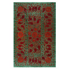 4.8x7 ft 100% Silk Suzani Fabric Bedspread, New Uzbek Embroidered Wall Hanging