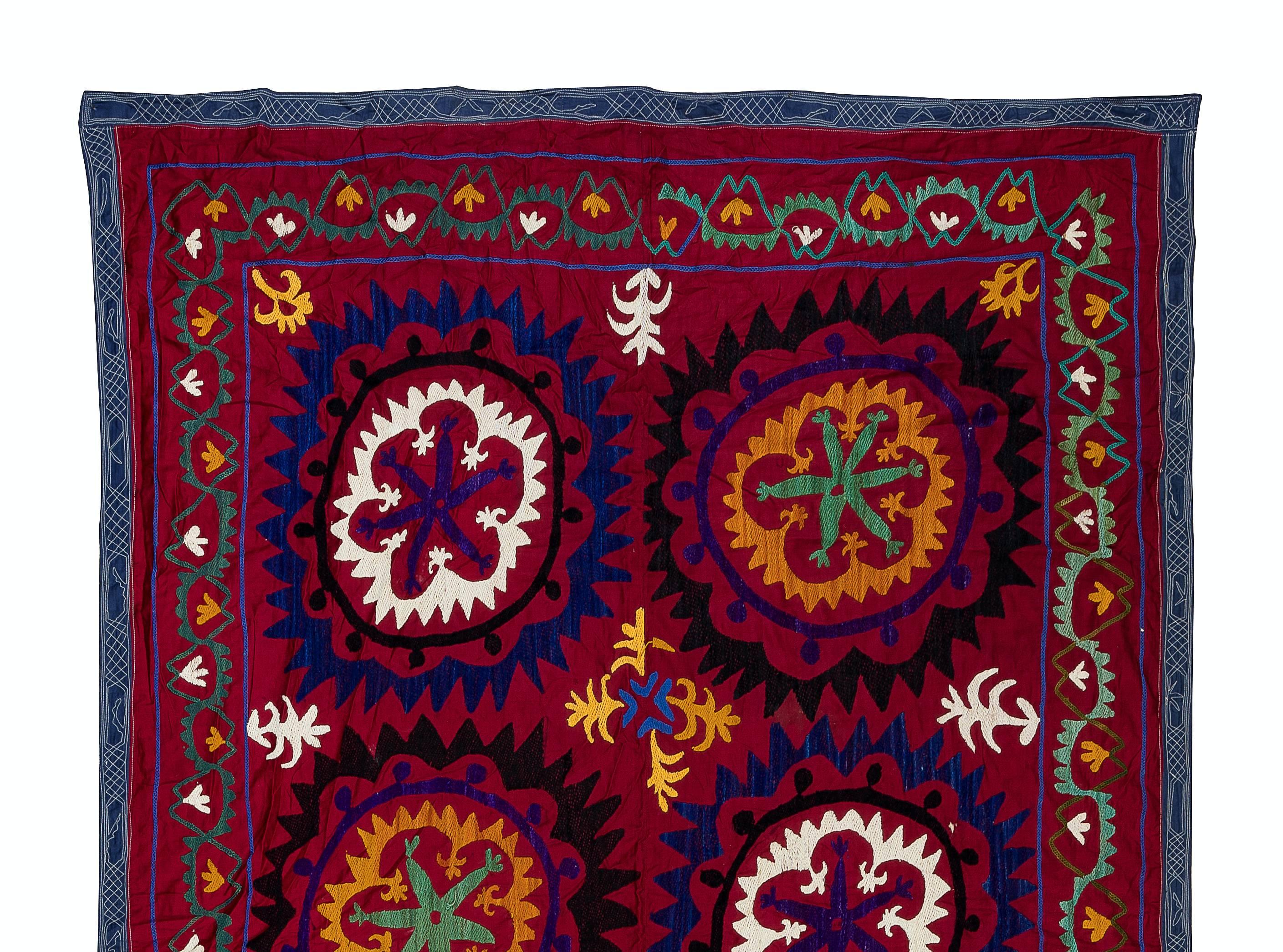 Suzani, a Central Asian term for a specific type of needlework, is also the broader name for the hugely popular decorative pieces of textile that feature this needlework in vivid colors with bold, expressive floral and botanical designs, natural