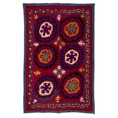 Vintage 4.8x7 Ft Authentic Silk Hand Embroidery Wall Hanging, Uzbek Suzani Textile Throw