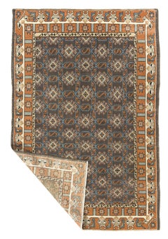 4.8x7 Ft Handgefertigter zentraler anatolischer Teppich aus Wolle und Baumwolle aus der Mitte des 20. Jahrhunderts