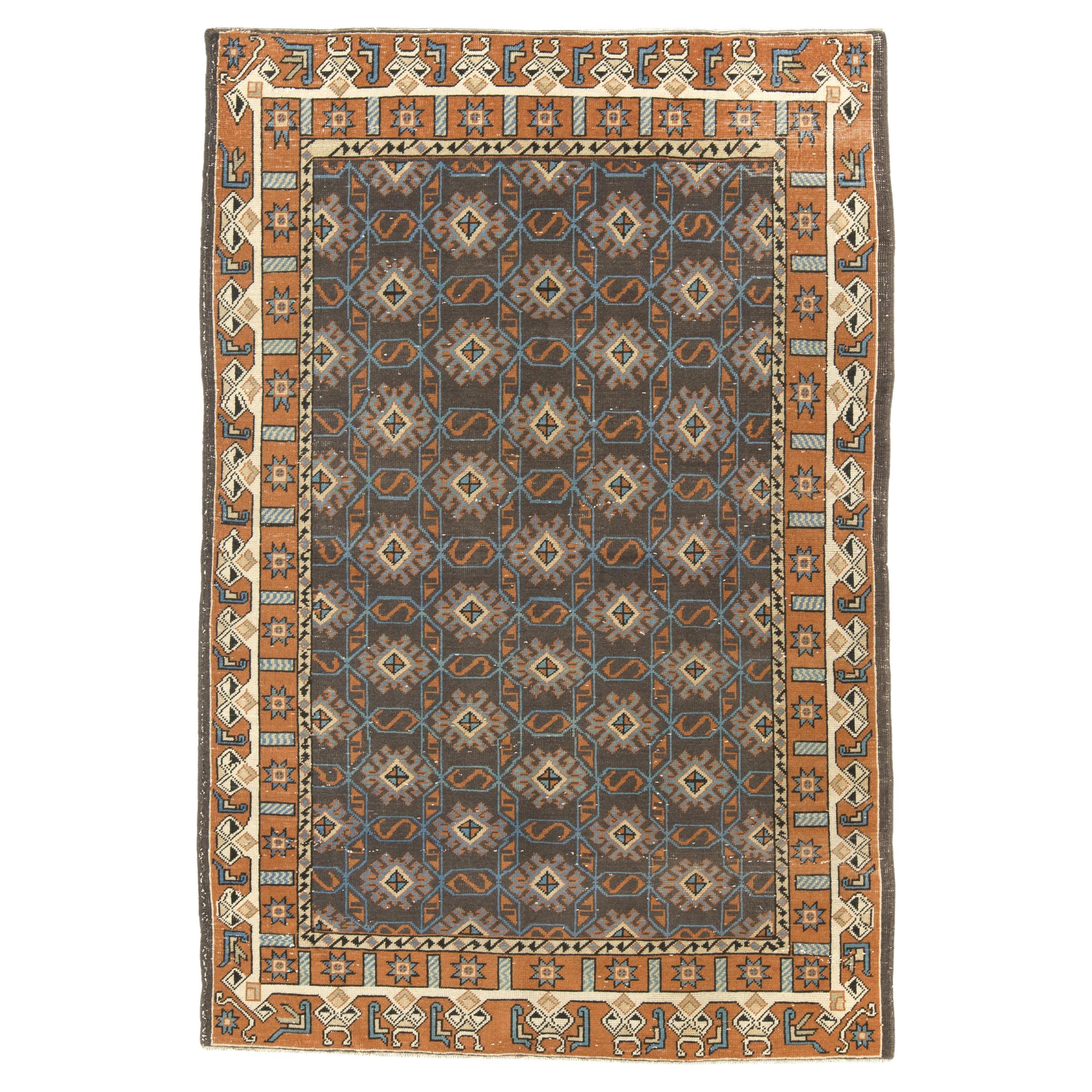 4.8x7 Ft Mid-20th Century Handmade Central Anatolian Rug, Wool and Cotton Carpet For Sale
