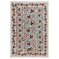 4.8x7 Ft Modern Tapestry, Silk Embroidered Wall Hanging, Uzbek Suzani Bedspread