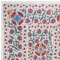 4.8x7 Ft Silk Embroidery Wall Hanging, Uzbek Bedspread, Contemporary Tapestry