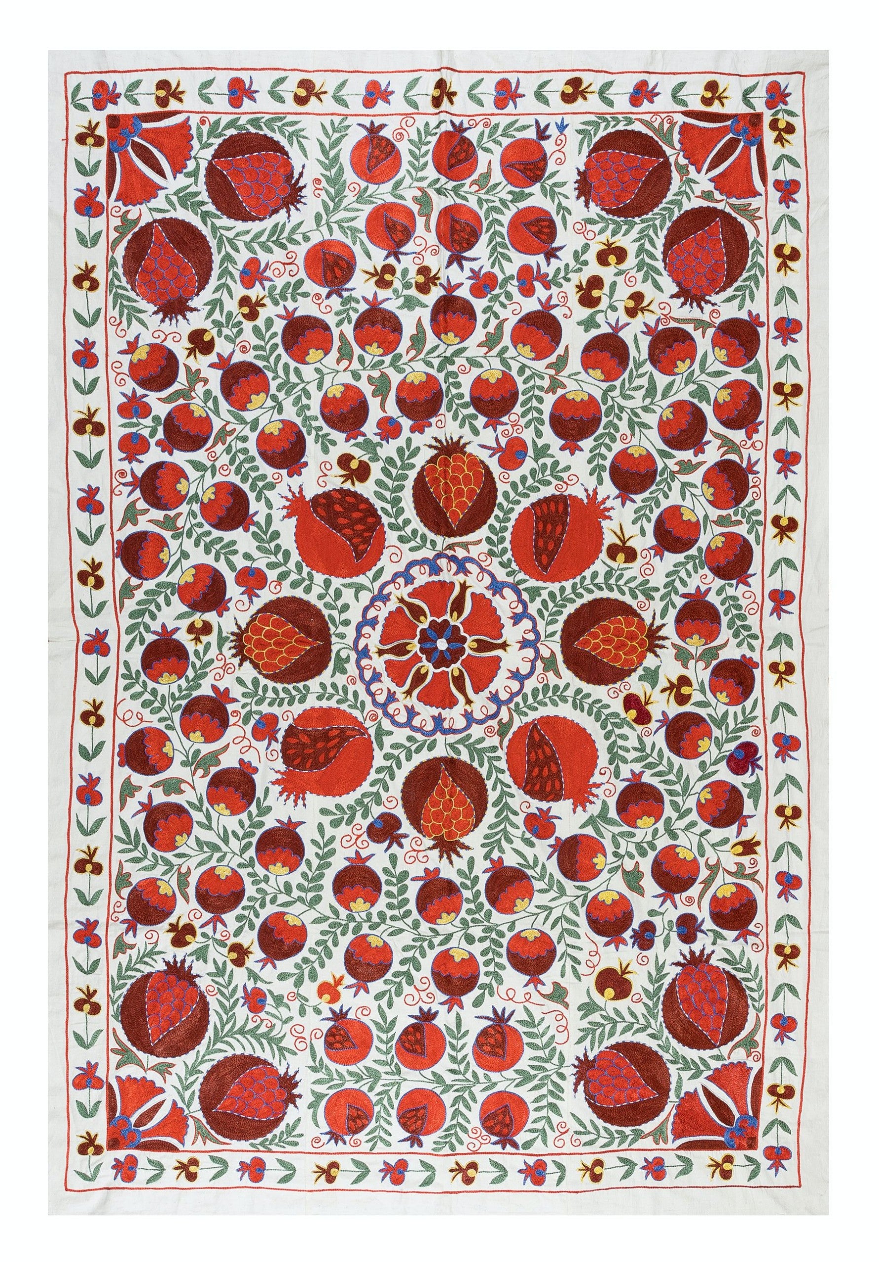 4.8x7 Ft Silk Hand Embroidered Suzani Bed Cover, New Traditional Wall Hanging