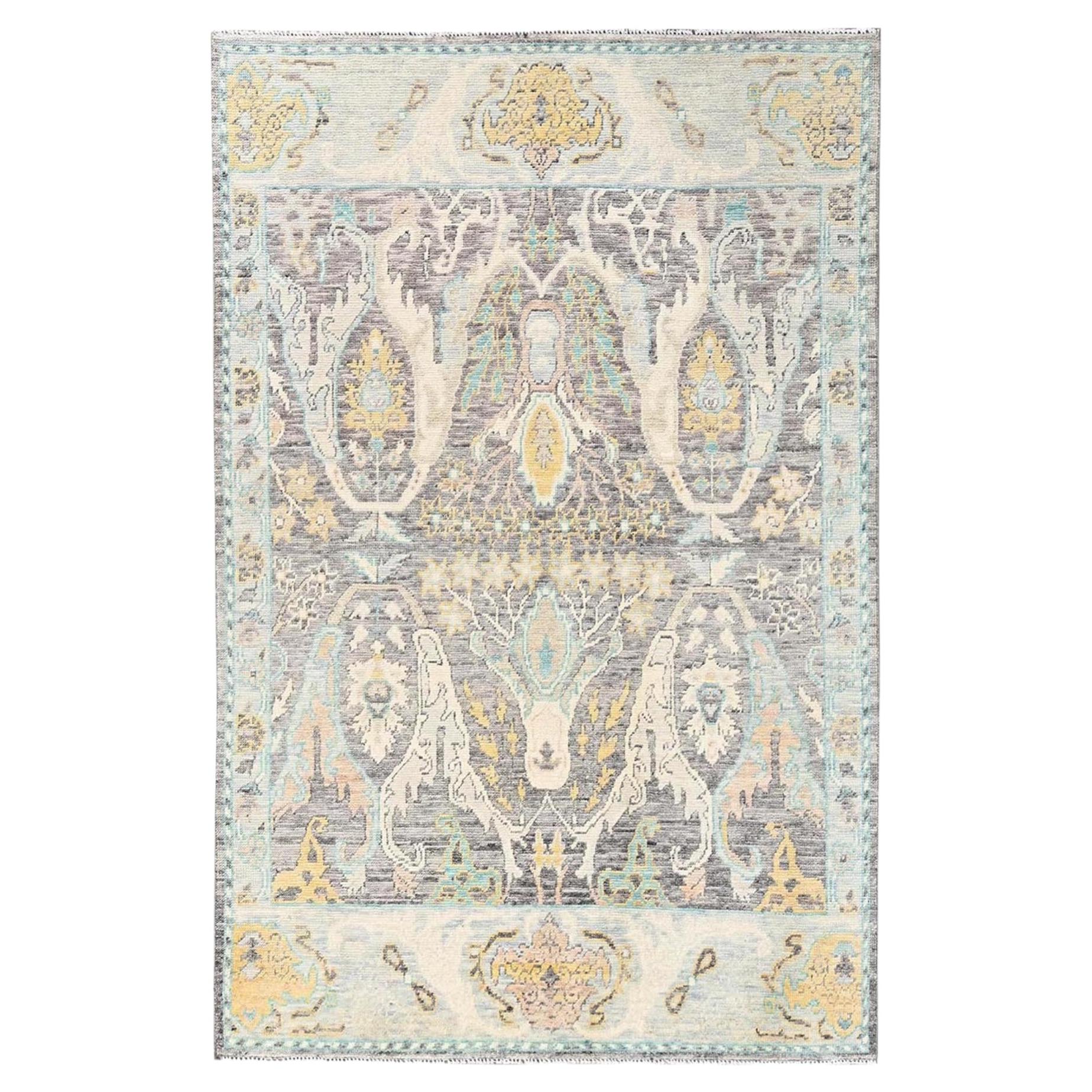 4'8"x7'1" Granite Gray Bijar Garus Design Turkish Knot Hand Knotted Wool Rug For Sale