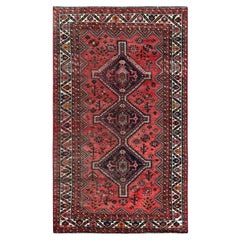 4'8"x7'10" Red Vintage Persian Shiraz Hand Knotted Wool Geometric Oriental Rug