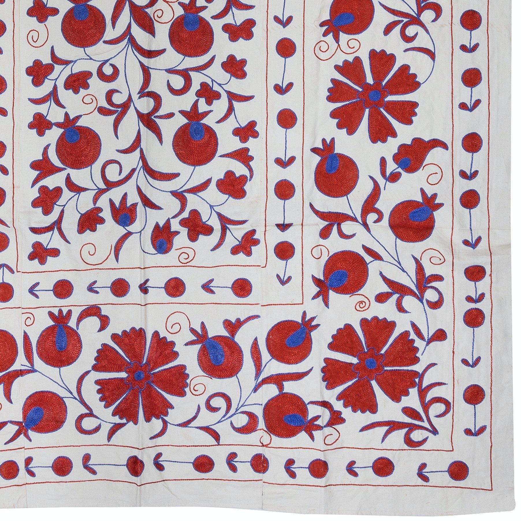Suzani 4.8x7.2 ft Crochet Wall Hanging. Silk Embroidery Bed Cover. Handmade Bedding For Sale