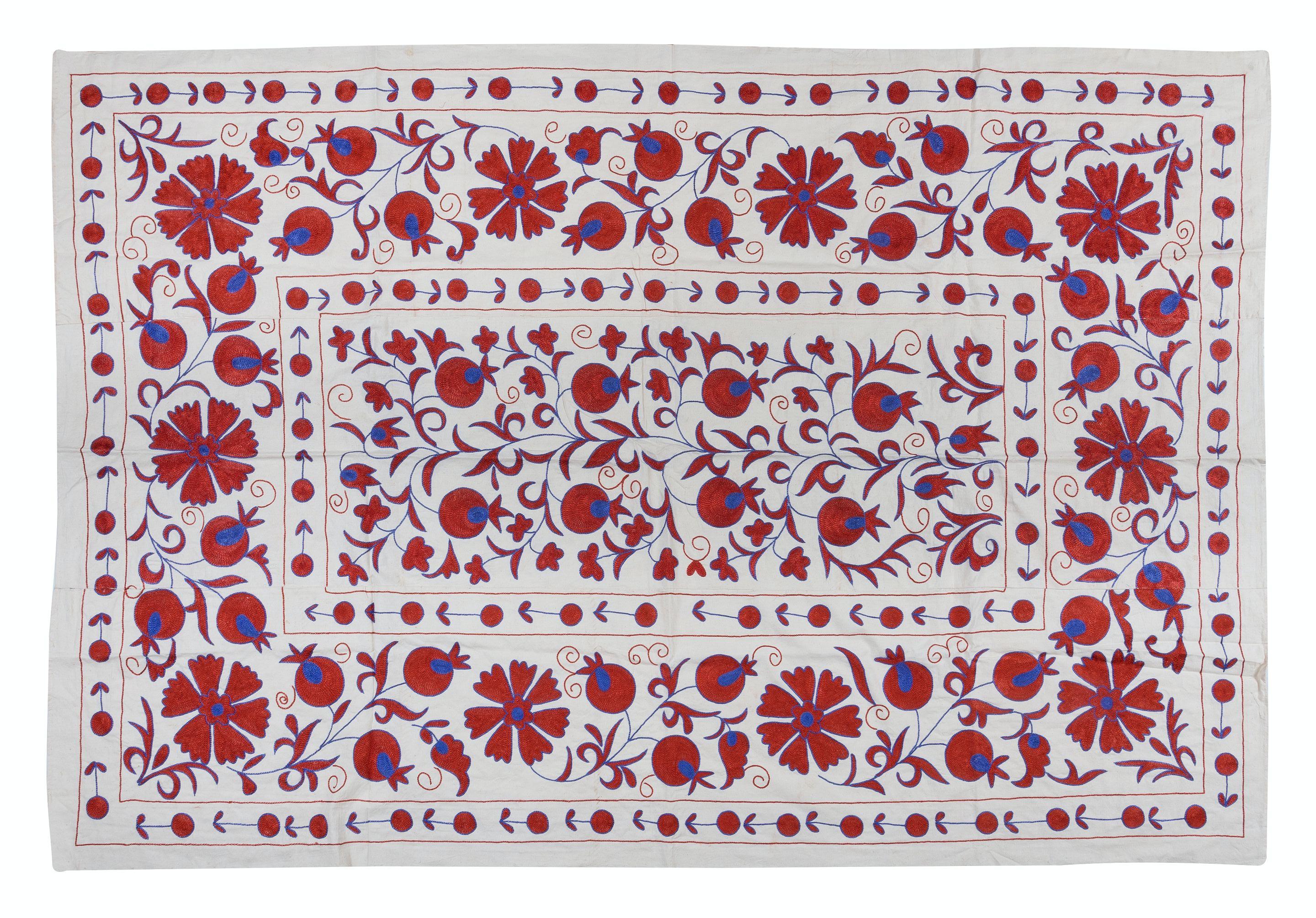 Uzbek 4.8x7.2 ft Crochet Wall Hanging. Silk Embroidery Bed Cover. Handmade Bedding For Sale