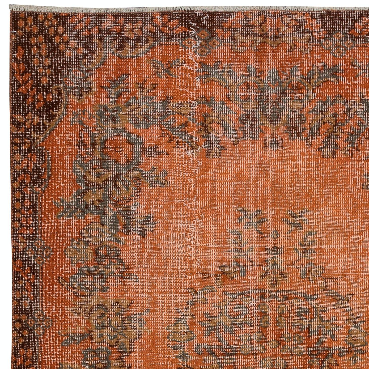 Hand-Woven 4.8x7.2 Ft Modern Burnt Orange Handmade Area Rug, Contemporary Turkish Carpet For Sale