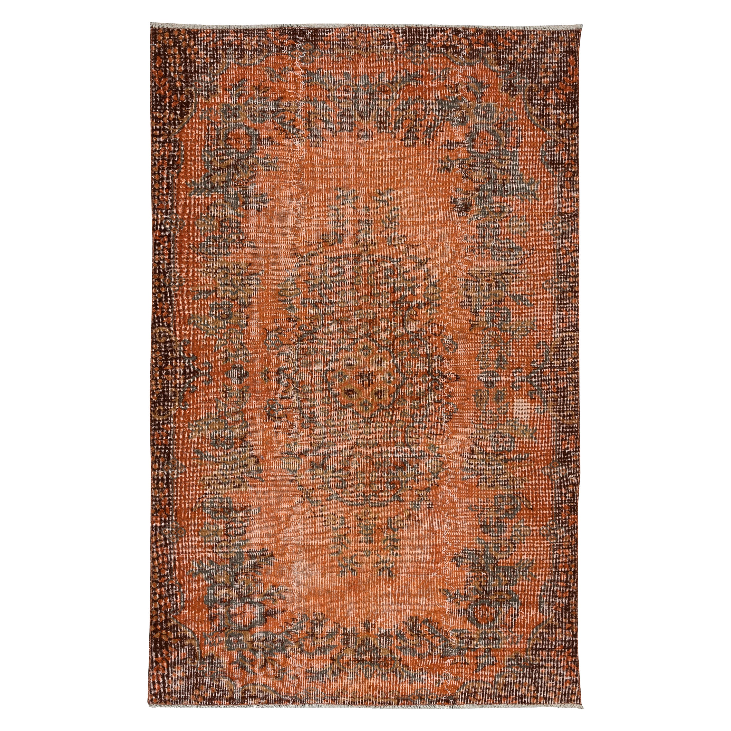 Tappeto moderno di colore arancione bruciato fatto a mano, tappeto turco contemporaneo