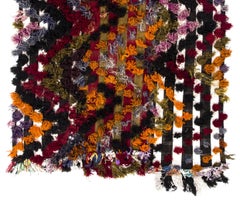 4.8x7.5 Ft Hand-Woven Kilim Rug with Wool Poms, Floor & Bed Cover, Wall Hanging