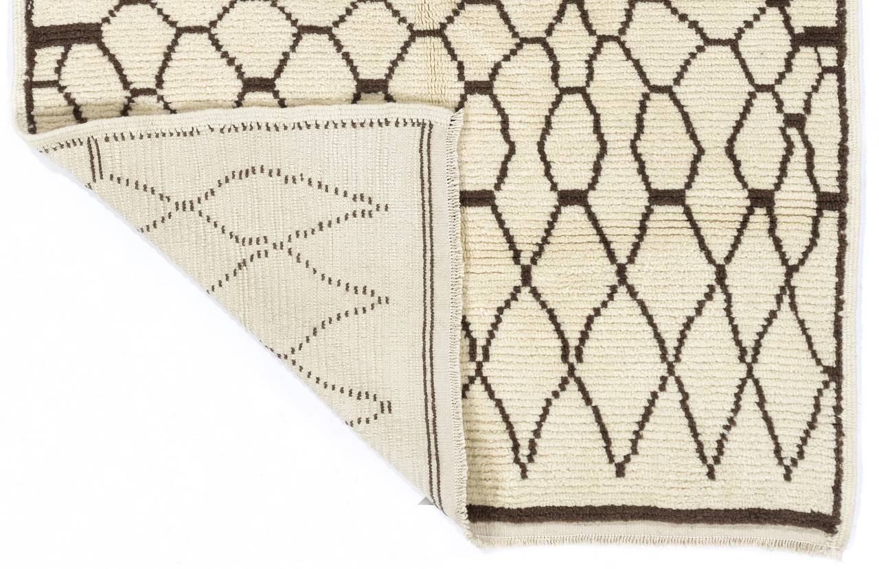 Modern Moroccan Rug made of Ivory and Brown Natural Wool, Custom Options Available For Sale