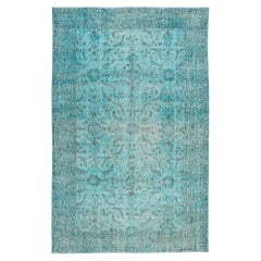 4.8x7.6 Ft Vintage Handmade Turkish Rug Overdyed in Teal Blue, Home Decor Carpet