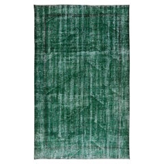 Distressed Vintage Hand Knotted Rug in Green, Modern Anatolian Carpet