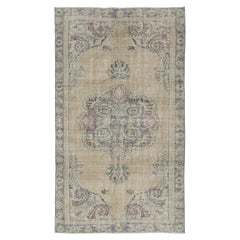4,8x7,8 Ft Vintage Sun Faded Teppich, handgeknüpfter türkischer Teppich in Beige & Grau