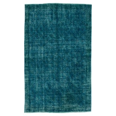 4.8x7.8 Ft Modern Hand-Knotted Vintage Turkish Rug Over-Dyed in Dark Teal Color