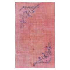 4.8x8 Ft Art Deco Chinese Rug Re-Dyed in Pink, Mid-Century Handmade Wool Carpet