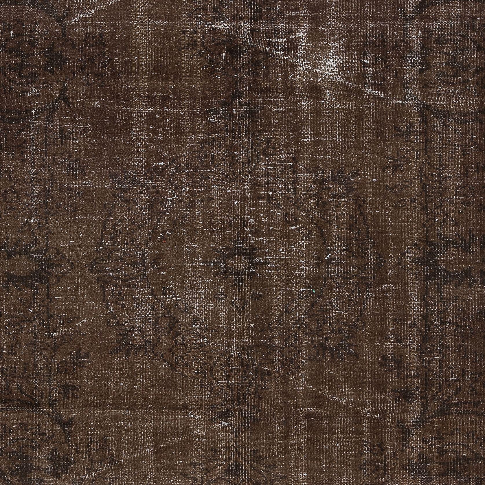 Hand-Knotted 4.8x8 Ft Brown Distressed Look Handmade Rug, Modern Anatolian Shabby Chic Carpet For Sale