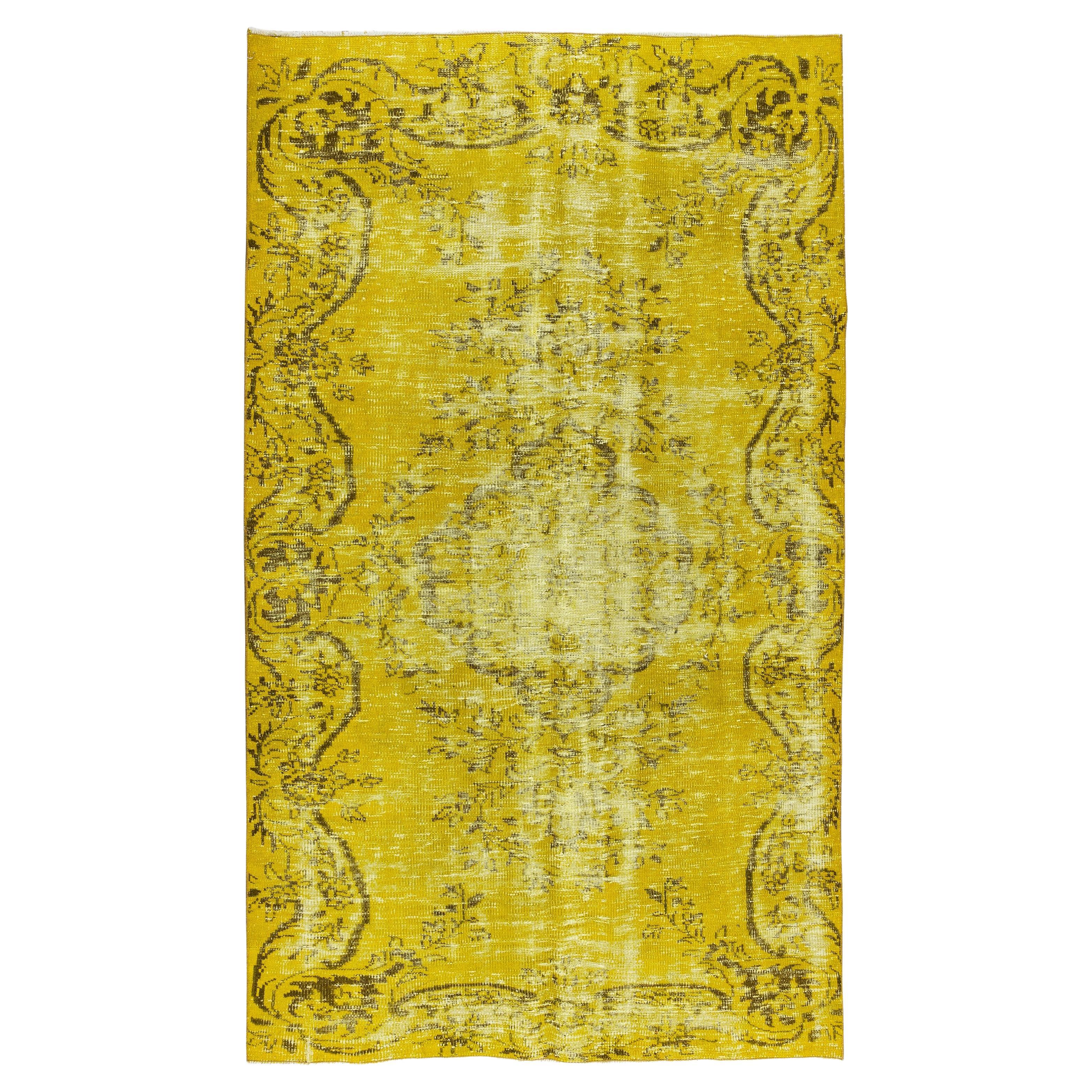 4.8x8 Ft Handmade 1960s Turkish Area Rug Over-Dyed in Yellow 4 Modern Interiors For Sale