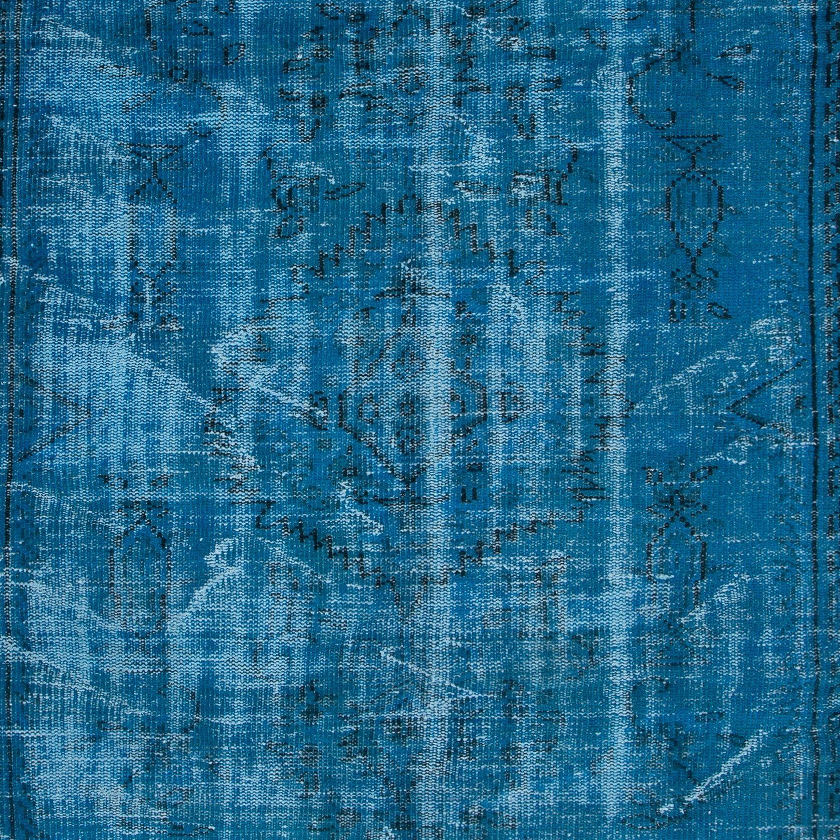 Hand-Woven 4.8x8 Ft Handmade Turkish Rug, Great 4 Modern Interiors, Blue Living Room Carpet For Sale