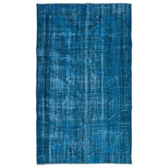 Tappeto turco fatto a mano 4.8x8 Ft, Grande 4 Interni moderni, Tappeto blu per il soggiorno