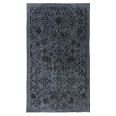 Alfombra turca hecha a mano de 4,8x8 pies con fondo gris oscuro y dibujo floral marrón