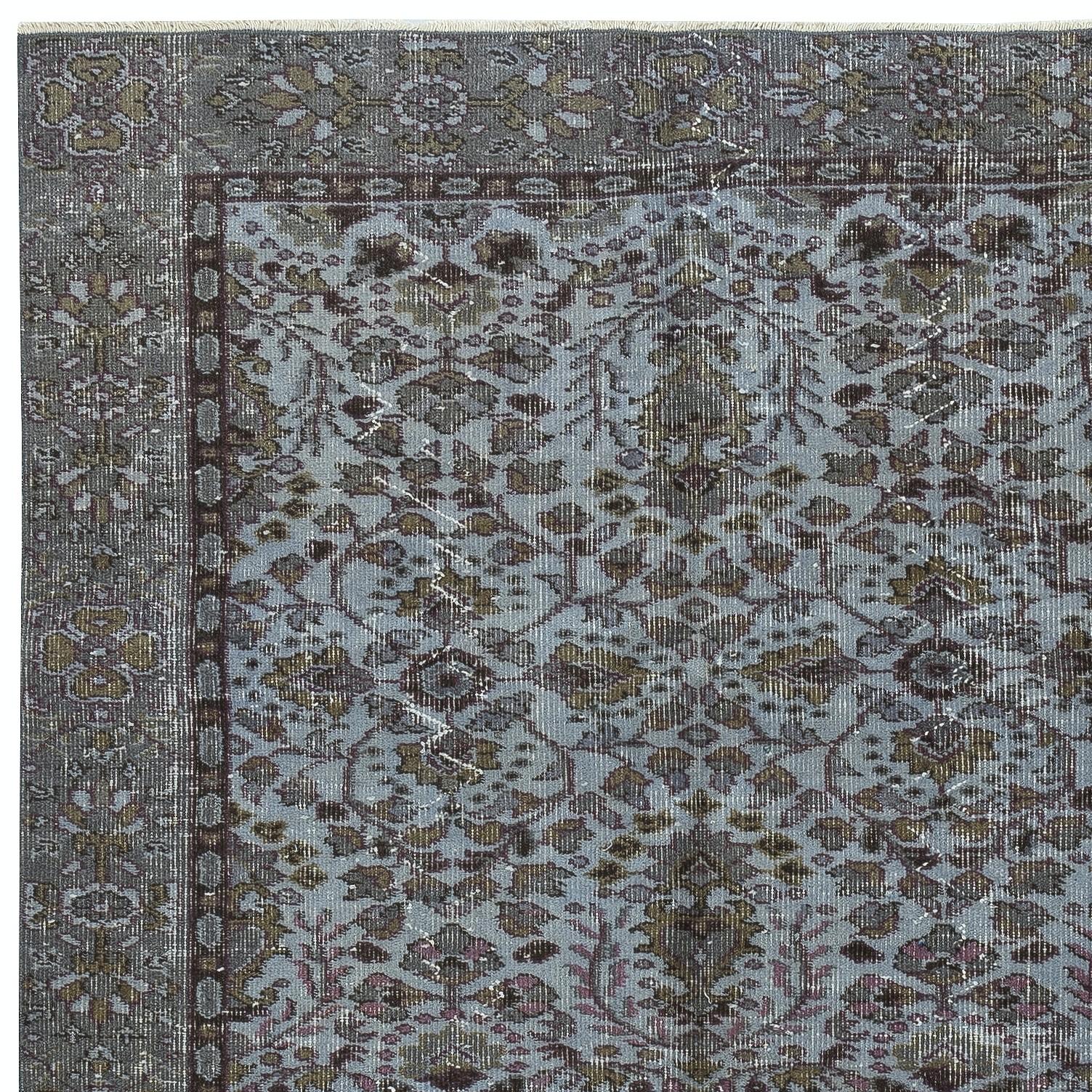 Alfombra de diseño floral moderno de 4,8 x 8 pies en color azul, anudada a mano en Turquía Turco en venta
