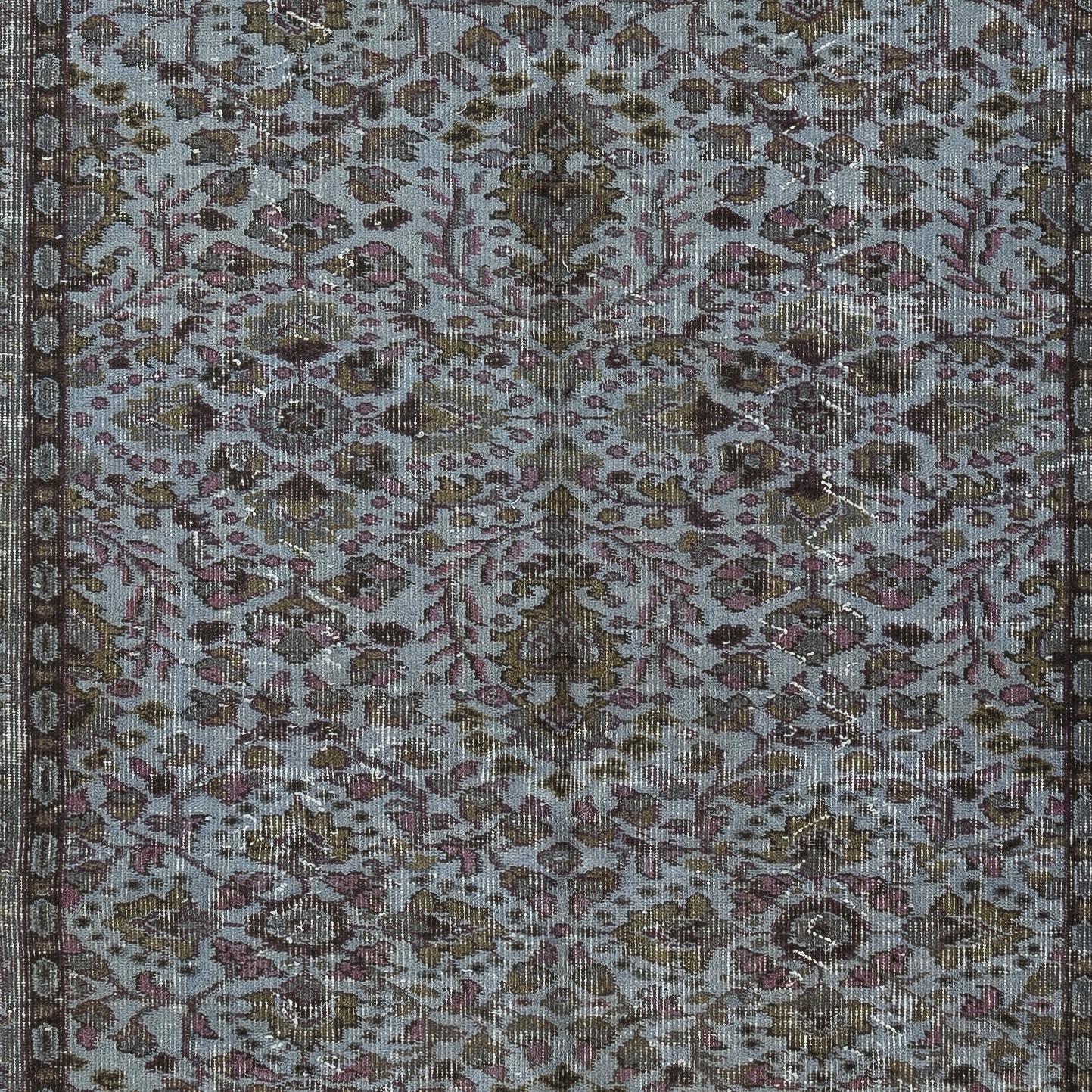 Alfombra de diseño floral moderno de 4,8 x 8 pies en color azul, anudada a mano en Turquía Anudado a mano en venta