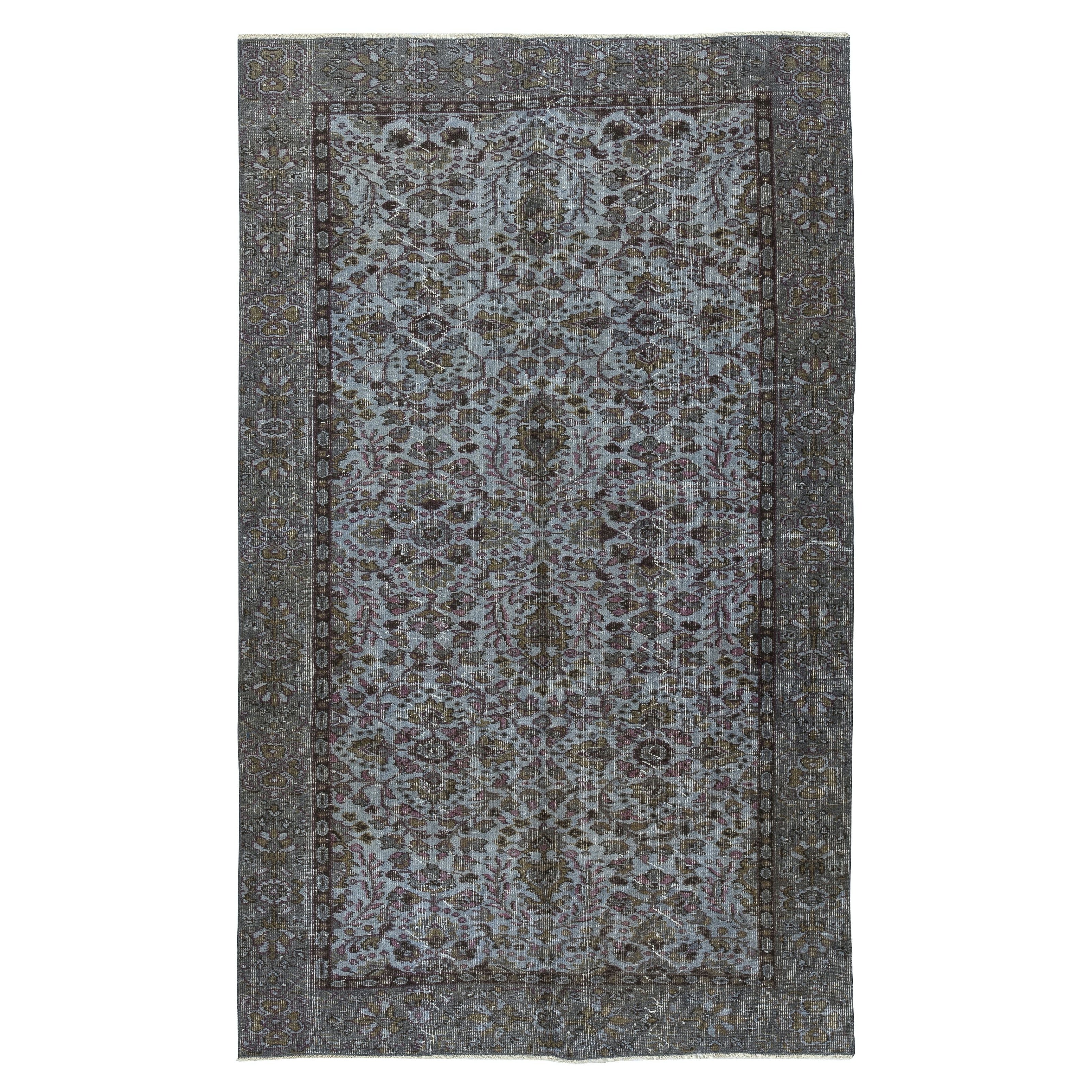 Alfombra de diseño floral moderno de 4,8 x 8 pies en color azul, anudada a mano en Turquía en venta