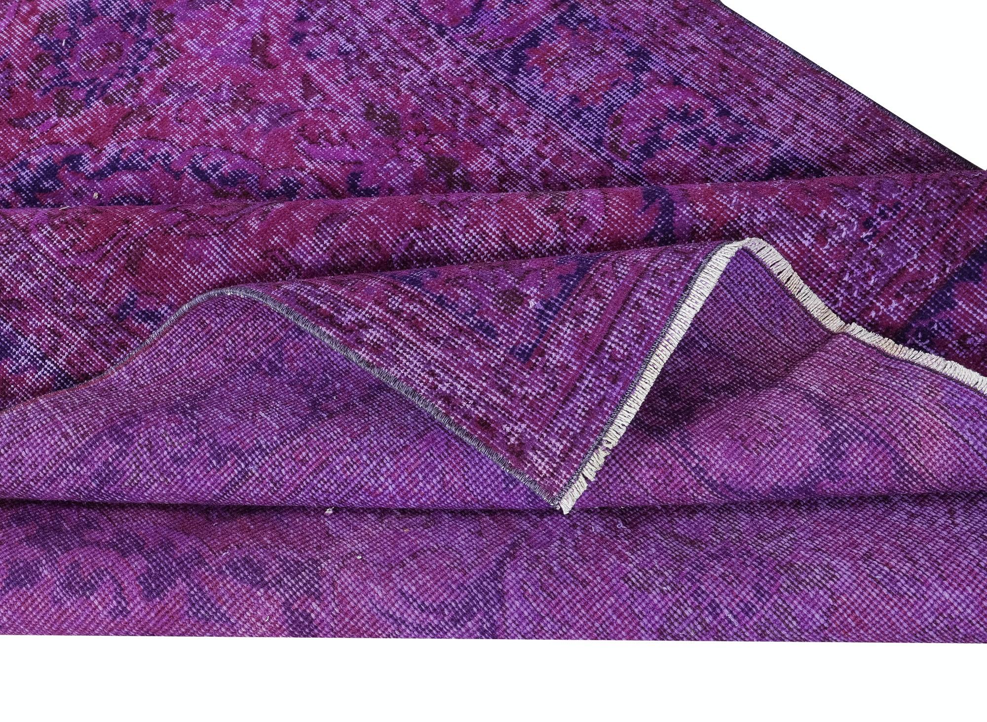 Hand-Woven 4.8x8 Ft Turkish Floor Rug in Jam Purple & Violet, Handmade Carpet for Kitchen For Sale