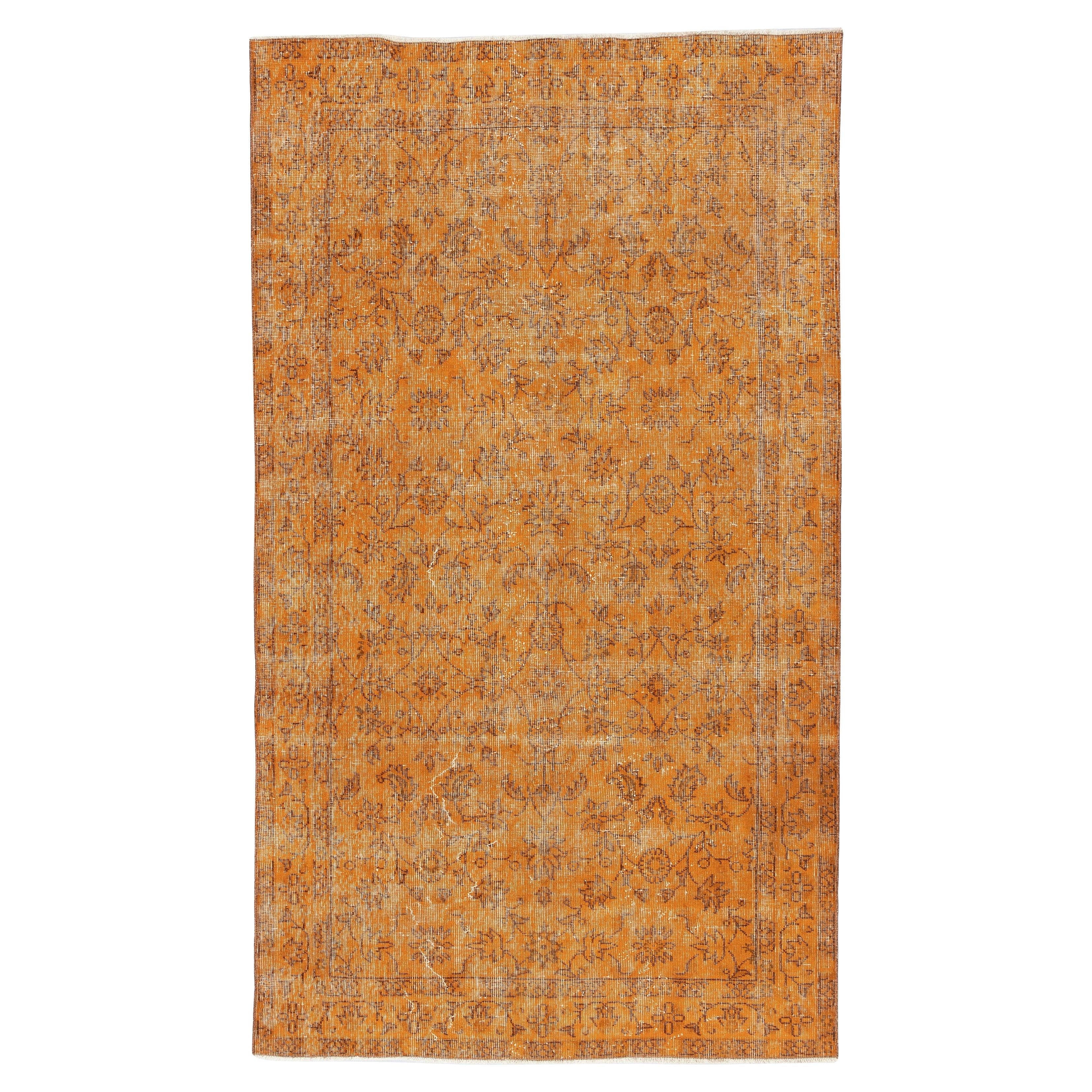 4.8x8.3 Ft handgeknüpfter Vintage-Teppich in Orange gefärbt für moderne Innenräume