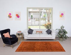 4.8x8.3 Ft Handmade Orange Area Rug from Turkey, Modern Anatolian Wool Carpet