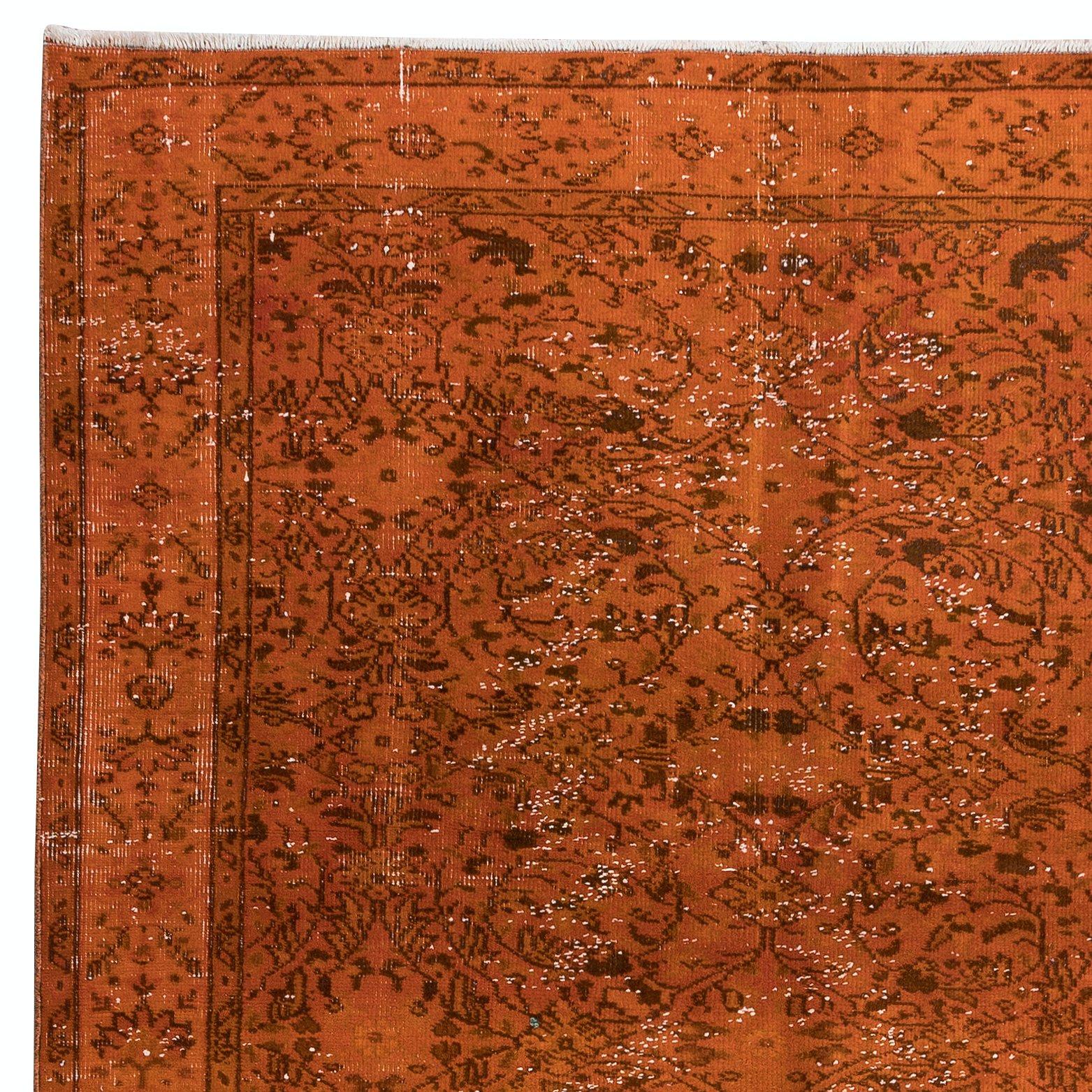 Turkish 4.8x8.3 Ft Handmade Orange Area Rug from Turkey, Modern Anatolian Wool Carpet For Sale