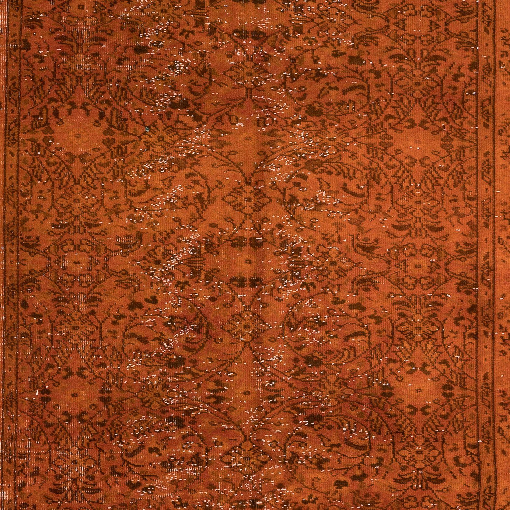 Hand-Woven 4.8x8.3 Ft Handmade Orange Area Rug from Turkey, Modern Anatolian Wool Carpet For Sale