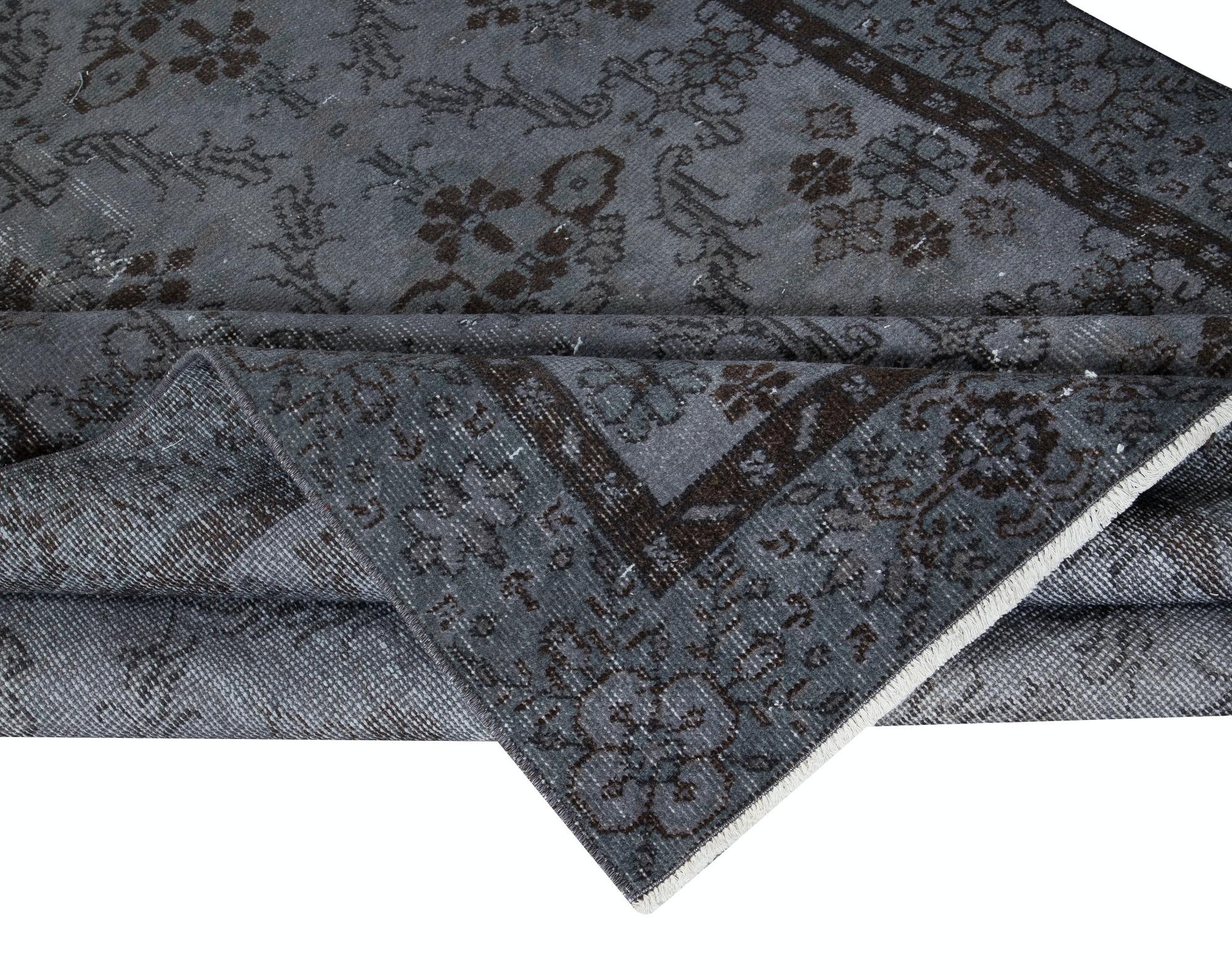 4,8x8.4 Ft authentischer handgefertigter Teppich mit Blumenmuster, upcycelter Teppich in reinem Grau (Moderne) im Angebot